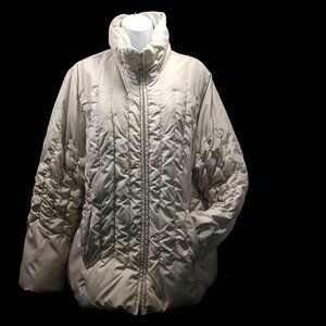 Lane Bryant Womens Sz XL Coat Packable Beige Ruched Puffer Winter Jacket Beige